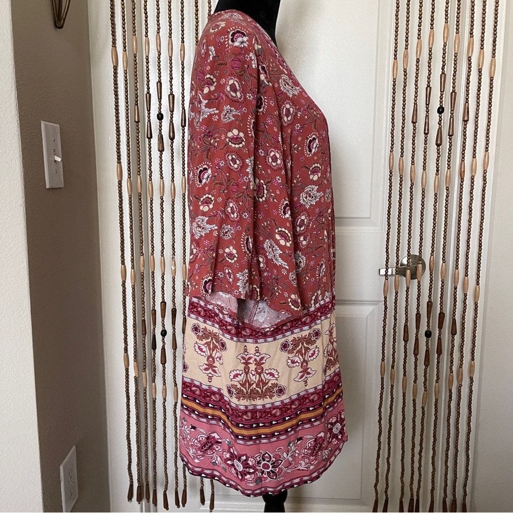 Knox Rose Boho Kimono Cover Up Womens Rose/Cream XL - Picture 2 of 12